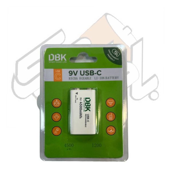 باتری 9 ولت کتابی قابل شارژ دی بی کی مدل USB-C لیتیوم یونی 4500mWh